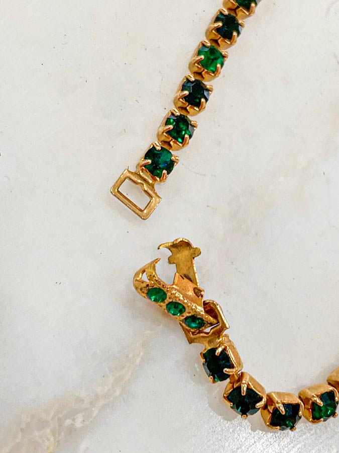 Collar Vintage de Bisutería Cristales de Bohemia Verdes Años 70 Chapado en Oro | Hecho a Mano - Imagen 3